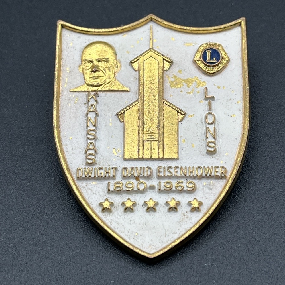 Lions Club Kansas Dwight David Eisenhower Shield Crest Lapel Hat Pin